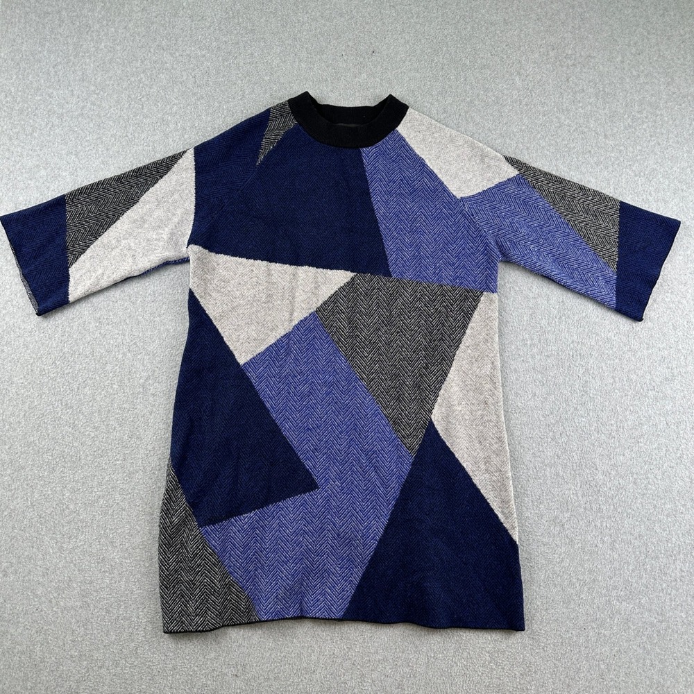 Keyi Chupin Sweater Dress Womens Multicolor Geometric Colorblock Viscose Knit